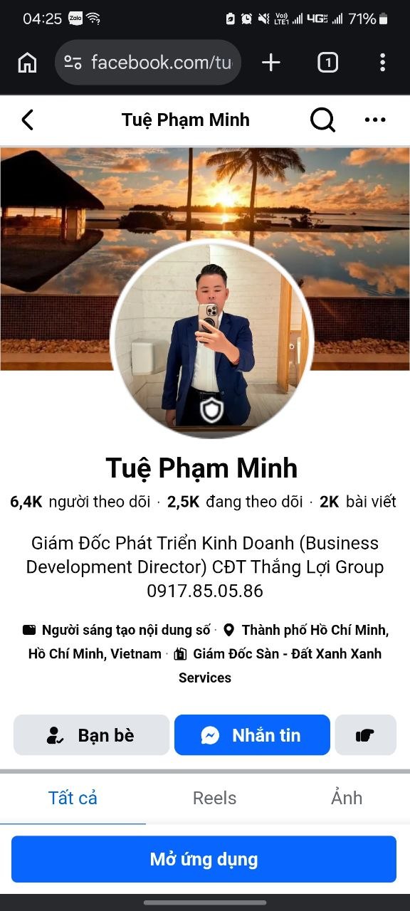 Ảnh chụp profile Facebook của Tuệ Phạm Minh